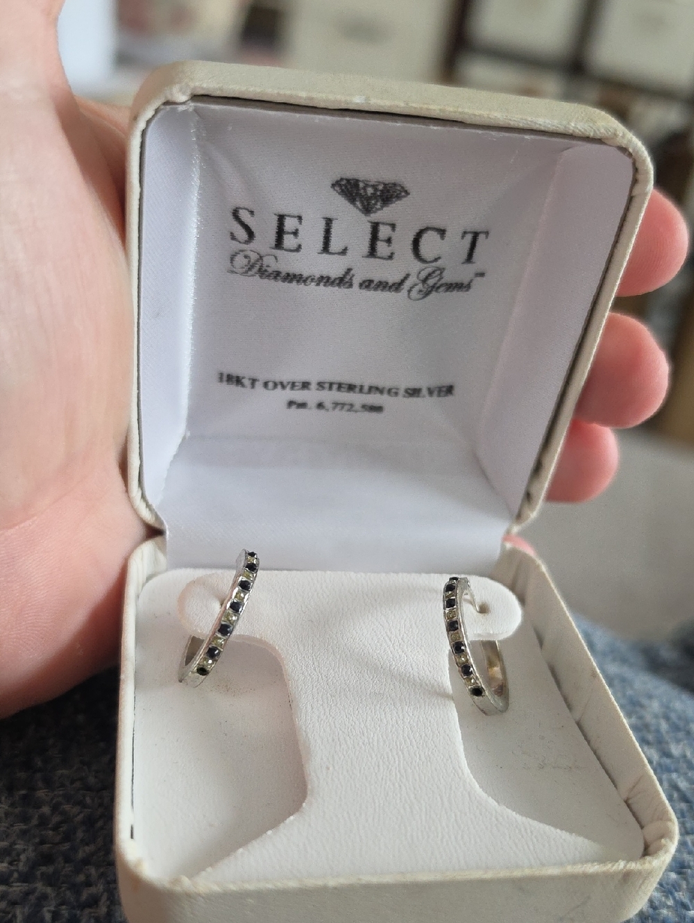 Diamond And Sapphire Earings- 18k Over Sterling Silver - Hoop Earrings